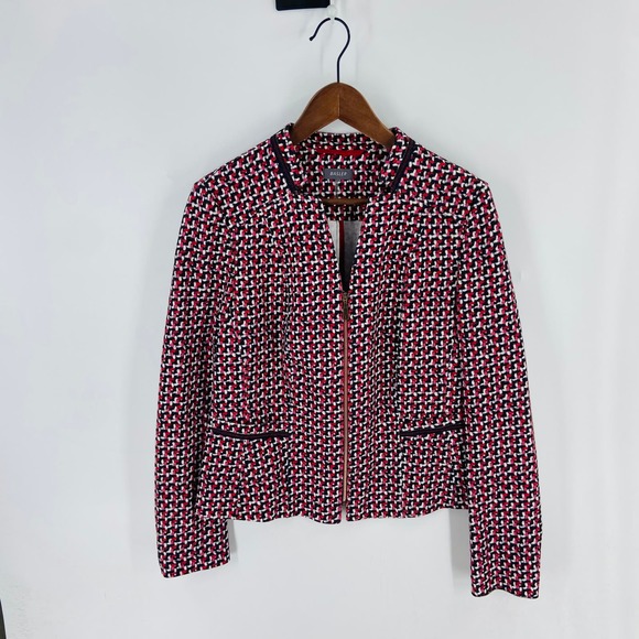 Basler Pink Navy White Faux Tweed Zip-Up Blazer Size EU40 - Picture 12 of 12